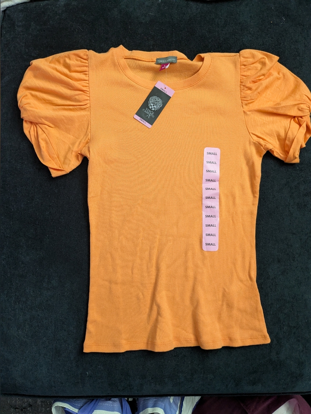 NWT! Vince Camuto Tangerine Puff Short Sleeve Ribbed Top Size S